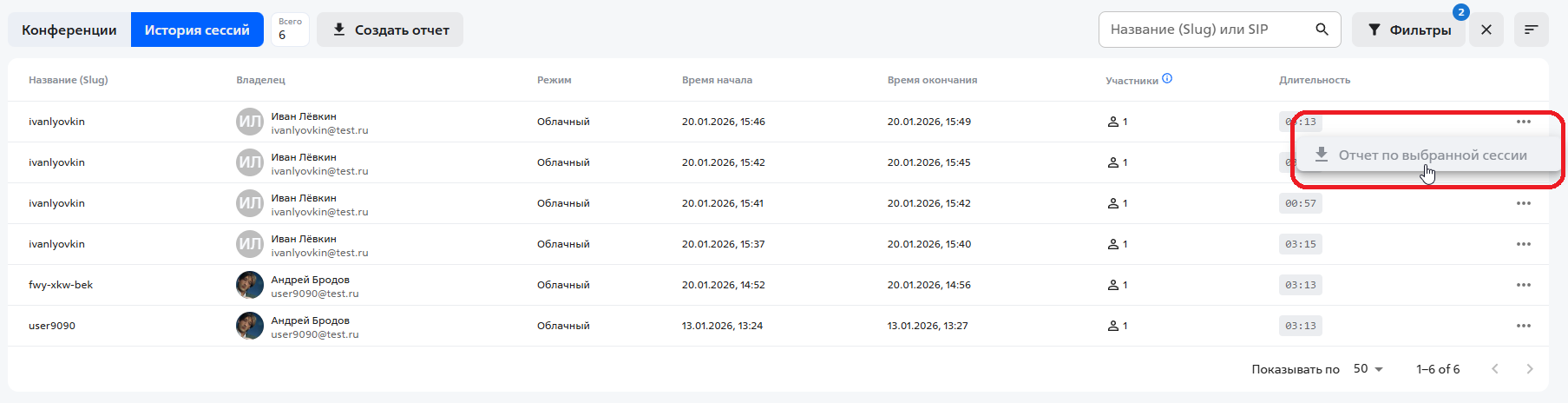 report on selected session